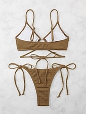 voordelige Bikinisets-Dames Zwemkleding Bikini 2 stuks String Zwempak Blote rug Slank Vakantie Strand Kleding Effen Kleur Halternek Mouwloos Badpakken