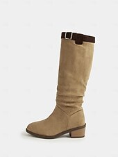 levne Cowboy &amp; Western Boots-dámské umělé semišové boty ke kolenům s detailem přezky, westernový styl, ležérní podzimní a zimní obuv pro každodenní nošení