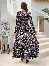 preiswerte Ausgefallene Kleider-Damen Maxidress Casual kleid Schaukelkleid A Linie Kleid Boho-Kleid Brautkleider schlicht Täglich Regular Fit Blumen Langarm V Ausschnitt Schwarz Weiß Grün Sommer Frühling Herbst