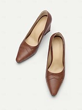 olcso Block Heels-női barna sarokpumpák – hegyes orrú retro formális cipő elegáns varrással irodai és parti viselethez