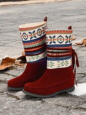 levne Kotníkové boty-dámské zimní boty s retro pleteným vzorem – semišový svršek s tribal designem a hřejivou podšívkou, ideální do chladného počasí i k ležérním outfitům