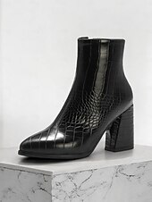 preiswerte Stiefeletten-Grüne Stiefeletten aus Kunstleder mit Krokodilprägung für Damen mit Blockabsatz und spitzer Zehenpartie – ideal für legere oder elegante Anlässe