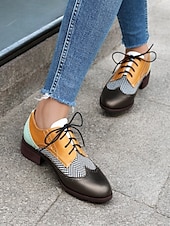 economico Scarpe oxford da donna-scarpe oxford brogue multicolor da donna con motivo a chevron e pannelli in similpelle a contrasto – ballerine stringate di ispirazione vintage
