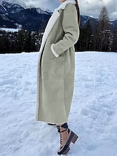 preiswerte Felle &amp; Leder-Damen Fleecejacke Teddy-Mantel warm halten Atmungsaktiv Tasche Innenfutter aus Fleece Brautkleider schlicht Glatt Urlaub Strasse Freizeitskleidung Ausgehen Öffnung vorne Lang Umlegekragen Regular Fit