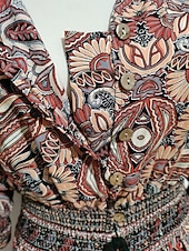 abordables Robes Bohémiennes-Femme Robe Maxi Robe casual Robe Évasée Robe Trapèze robe boheme Décontractées du quotidien Standard Floral Cachemire Demi Manches Col V Bleu Marron Eté Printemps Automne