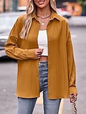 abordables Hauts de Travail pour Femmes-Veste décontractée Femme Extérieur Plein Air Usage quotidien mode Décontractées Surdimensionné Normal Manteau Jaune Vert Eté Printemps Automne Boutonnage Simple Col rabattu Standard S M L XL 2XL