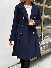 billiga Kappor och trenchcoats-Dam Vinterkappa Utomhus Gata Dagliga kläder Höst Vinter Lång Täcka Normal Håller värmen Andningsfunktion Stylish Ledigt Jacka Långärmad Slät Med fickor Rodnande Rosa Marinblå Kamel