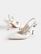 economico cocktail-scarpe col tacco da donna in raso bianco con cinturino posteriore e decorazioni in strass – eleganti scarpe a punta per matrimoni e occasioni formali