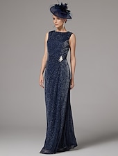 preiswerte Mit Jacke-Zweiteiliges Etuikleid Anzug Brautmutter Kleid Elegantes Funkeln  Glanz Juwel Hals Bodenlang Chiffon Lange Ärmel mit Knöpfen