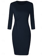ieftine rochie midi neagra-Pentru femei Rochie de lucru Rochie de schimb Elegant Birou Zilnic Rochii Midi Zdrobit Stil Nautic Lungime Manșon 3/4 Simplu Zvelt Albastru Închis Primăvară Toamnă S M L XL 2XL