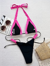 billiga Bikiniset-Dam Badkläder Bikini 2 st G-string Baddräkt Öppen rygg Smal Semester Standkläder Ensfärgat Halterneck Ärmlös Baddräkter