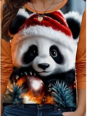 cheap Animals tee-Women&#039;s T Shirt Animal Casual Long Sleeve Crew Neck Regular Tops Daily Print Orange Spring Fall