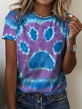 billige Tie Dye og Gradient t-skjorte-Dame T skjorte Nyanse Grafisk Fritid Kortermet Rund hals Vanlige topper Daglig Trykt mønster Blå Sommer