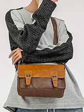 abordables Bolsos de hombre-Bolso de mensajero vintage de piel sintética para hombre con correa ajustable: diseño duradero de dos tonos para uso laboral y casual