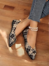 abordables Ballerines femme-ballerines à carreaux tartan rouges pour femmes – chaussures à enfiler au design noué festif pour les vacances et les tenues décontractées