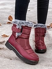 economico Stivali di neve e inverno-stivali da neve invernali impermeabili da donna - design trapuntato bordeaux con fodera in pelliccia sintetica e cinturini regolabili per il freddo all&#039;aperto