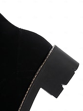 baratos Botas de neve e inverno-botas femininas de camurça sintética com cadarço até o joelho e punhos de pele sintética – calçados de inverno estilosos com sola grossa