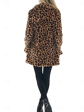 abordables Manteaux &amp; vestes-Femme Manteau d&#039;hiver Chaud Respirable Patchwork Avec poches Rétro Vintage Mode Léopard Fête / Soirée Ouvrir le devant Longue Col rabattu Standard manche longue Vêtements d&#039;extérieur Léopard Automne