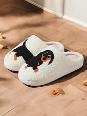 economico Ciabatte e infradito da donna-pantofole da donna con ricamo a forma di bassotto – calde scarpe da interno foderate in pile per gli amanti dei cani