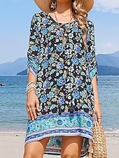 levne Boho šaty-Dámské Mini šaty Volnočasové šaty Boho šaty Na běžné nošení Denní Běžný Květinový 3/4 délka rukávu Do V Bílá Světlá růžová Námořnická modř Léto Jaro