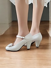 billiga 1950-talet-svarta t-bandklackar för kvinnor med rosettdetalj - vintageinspirerade chunky pumps för kontor, fester eller högtidliga tillfällen