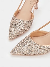 olcso Hivatalos-csillogó rózsa arany slingback sarkú cipő állítható bokapánttal és női cicasarkú - ideális esküvőkre és különleges alkalmakra