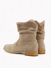 levne Slouch Boots-dámské béžové semišové kotníkové boty – ležérní a pohodlné boty západního stylu na nízkém podpatku