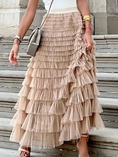 billiga Enkla kjolar-dam lång kjol maxi kjolar lapptäcke enfärgad semesterfest vår, höst, vinter, sommar elegant mode svart rosa khaki