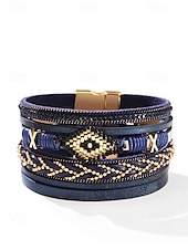 tanie Bransoletka damska-boho koralikowa wielowarstwowa skórzana bransoletka – modna damska bransoletka z zapięciem magnetycznym do swobodnych i boho stylizacji