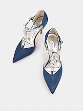 abordables cocktail-Escarpins à brides en satin bleu marine pour femmes – chaussures de cocktail à bout pointu avec ornements en cristal pour mariages et soirées