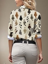 economico Animali Tops-Camicia da Donna Stampa Animale con Maniche Lunghe Beige Primavera Autunno