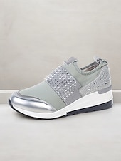 billige Sneakers til kvinner-rhinestone slip-on plattformsneakers for kvinner – stilige fritidssko med piggpynt og komfortabel kilehæl