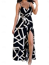 cheap Vacation Dresses-Women&#039;s Geometric Strap Maxi Dress Sleeveless Summer Spring