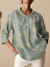 economico Top Grafici da Donna-Per donna Camicia Blusa Floreale Essenziale Informale Manica a 3/4 Colletto Top regolari Giornaliero Bottoni Stampa Bianco Verde Cachi Autunno Inverno