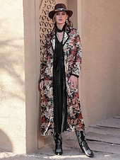 cheap Print Coats-Women&#039;s Maxi Dress Boho Dress Graphic Geometric Vintage Casual Daily Date Vacation Loose Long Sleeve Shirt Collar Dress Regular Fit Black Fall Winter S M L XL