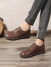 abordables Richelieu femme-chaussures décontractées à lacets en similicuir marron pour hommes avec semelle antidérapante confortable - parfaites pour un usage quotidien