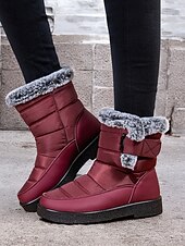 economico Stivali di neve e inverno-stivali da neve invernali impermeabili da donna - design trapuntato bordeaux con fodera in pelliccia sintetica e cinturini regolabili per il freddo all&#039;aperto
