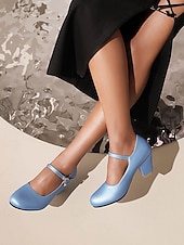 preiswerte Retro-Stil der 1950er Jahre-Hellblaue Mary Jane Pumps für Damen mit dekorativem Schnallenriemen und Blockabsatz – elegantes Schuhwerk für Partys und formelle Anlässe