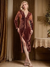 abordables robe de soirée-Robe midi froncée en velours à col V