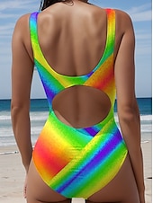 abordables Maillots de bain une pièce-Maillots de bain femme une pièce monokini maillot de bain dos nu contrôle du ventre taille haute slim vacances plage ombre géométrique col en U sans manches