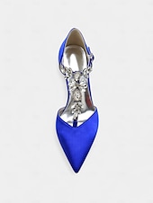 abordables cocktail-Escarpins à brides en satin bleu marine pour femmes – chaussures de cocktail à bout pointu avec ornements en cristal pour mariages et soirées