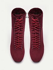 preiswerte Stiefeletten-Burgunderfarbene Damen-Schnürstiefeletten mit Blockabsatz – schickes und wandlungsfähiges Schuhwerk für Herbst-Outfits und Freizeit