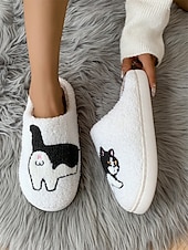 economico Ciabatte e infradito da donna-pantofole da donna con ricamo a forma di bassotto – calde scarpe da interno foderate in pile per gli amanti dei cani