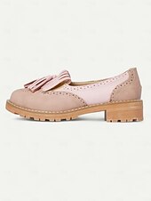 abordables Années 1950-mocassins à pampilles roses pour femmes avec détails brogue et semelle épaisse – chaussures décontractées de style vintage pour un usage quotidien
