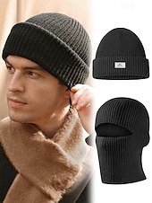 preiswerte Herrenhüte-Schwarze Strickmütze für Herren mit abnehmbarer Sturmhaube – warme und vielseitige Wintermütze für Outdoor-Aktivitäten und Sport
