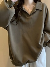 economico Top Semplici-felpa da donna casual semplice strada abbigliamento quotidiano scollo a V manica lunga nero bianco caffè autunno inverno
