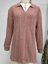 olcso Női Egyszerű Felsők-Női Póló Tömör szín Elegáns hölgyek Hosszú ujj Állógallér Normál felsők Munka Napi Kollázs Arcpír rózsaszín Rubin Medence Tavasz &amp; Ősz