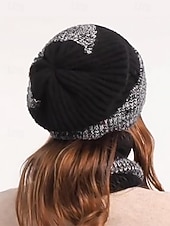 رخيصةأون قبعات نسائية-طقم قبعة ووشاح محبوك مريح وأنيق للنساء مع بطانة من الصوف وغطاء للأذن - دافئ ومريح لفصل الشتاء