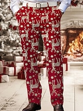 baratos Calças sociais-Homens Calças de Natal Social Calças Botões Bolsos Perna reta Veado Conforto Formal Natal O negócio Moda Estilo Clássico Vermelho Micro-Elástica