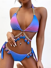 Недорогие Бикини-Женский бикини из 2-х частей Купальник Щекотливый Узкий Без спины Отпуск Пляжная одежда Омбре Халтер ведро Без рукавов